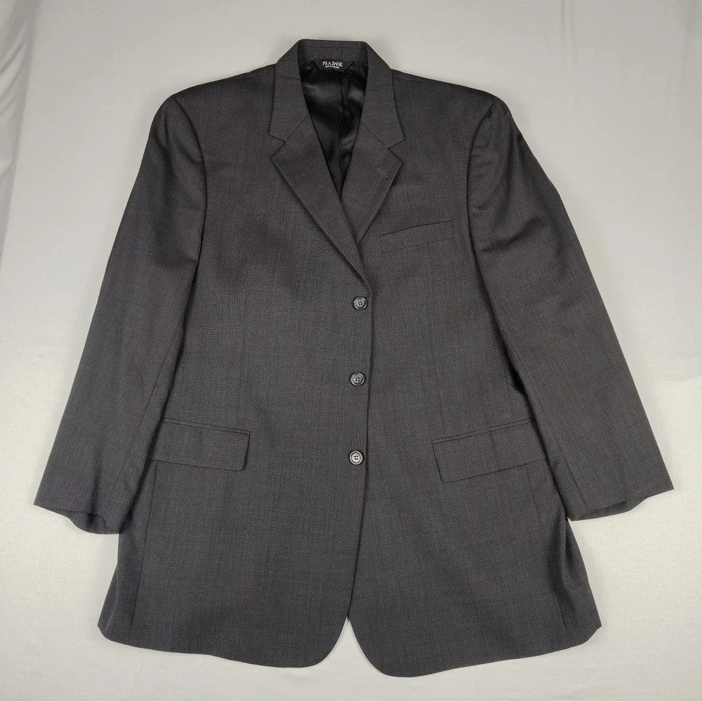 Jos A Bank Men's 48L 44x32 Charcoal 100% Wool 2 Piece Suit Pants Pleated Cuffed